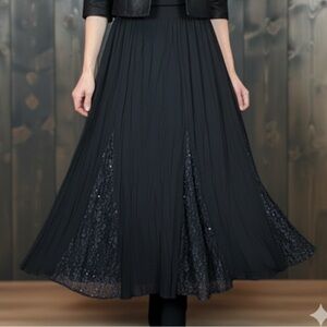 Rouge Black Midi A-line Skirt Sheer Lace Sparkly Inserts elastic Waist Size L